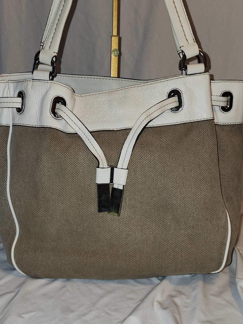 Michael Kors Canvas Tote Bag in Beige with White Trim